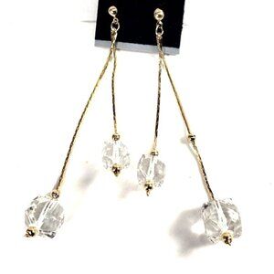 Clear Acrylic Beads Drop Earrings w/ Gold-tone Fringe Chain Dangle Chic Jewelry